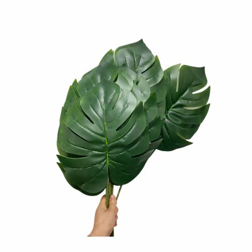 10 hojas verdes grandes de 54.5 cm, hojas de palmera tropicales artificiales de Monstera, hojas tópicas de palma para decoración del hogar, cocina, decoración de boda, tamaño de hoja verde 12.5 x 10